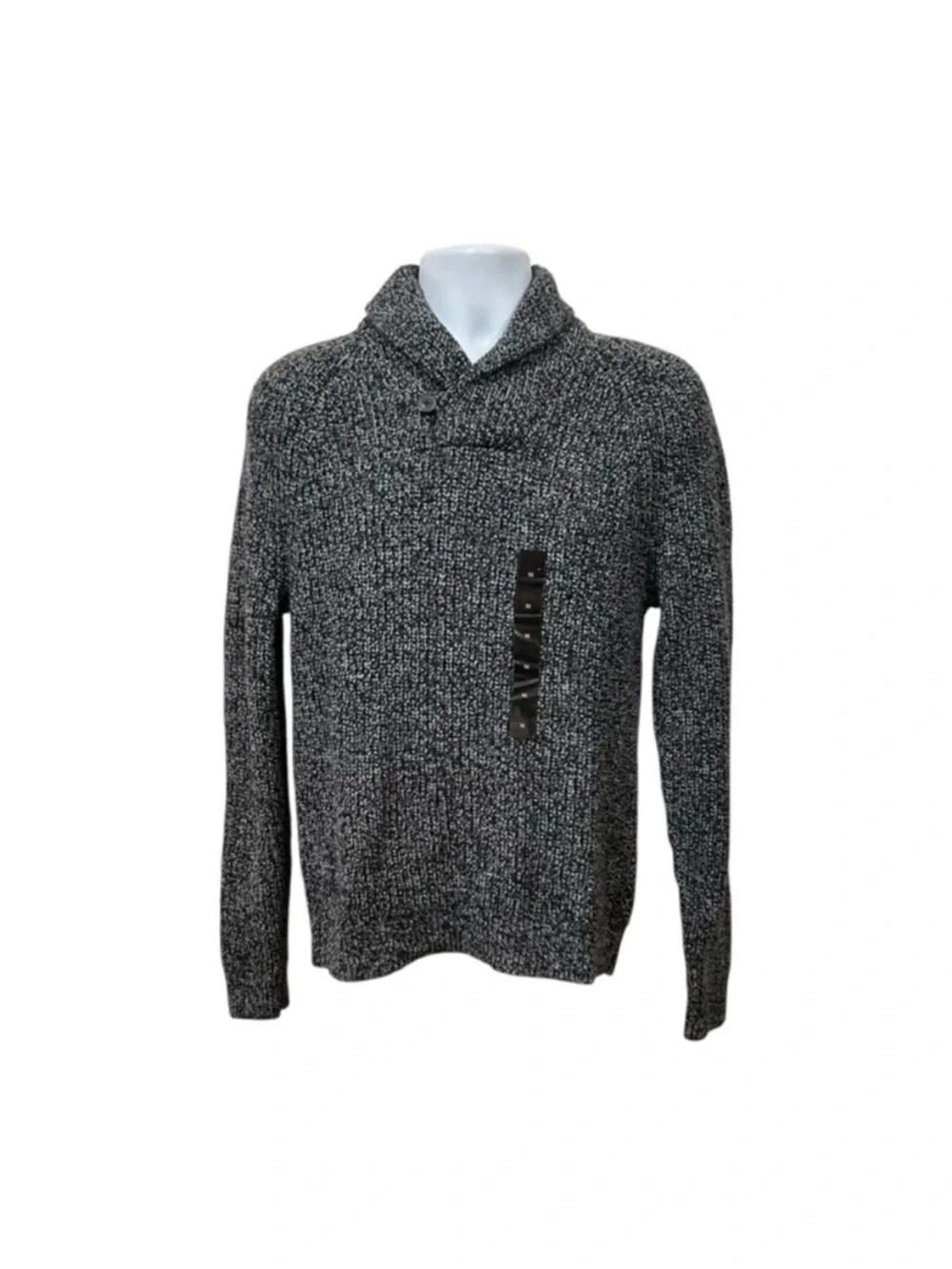 NWT BANANA REPUBLIC Men's Black/Gray Shawl Collar Button Pullover Marled Medium